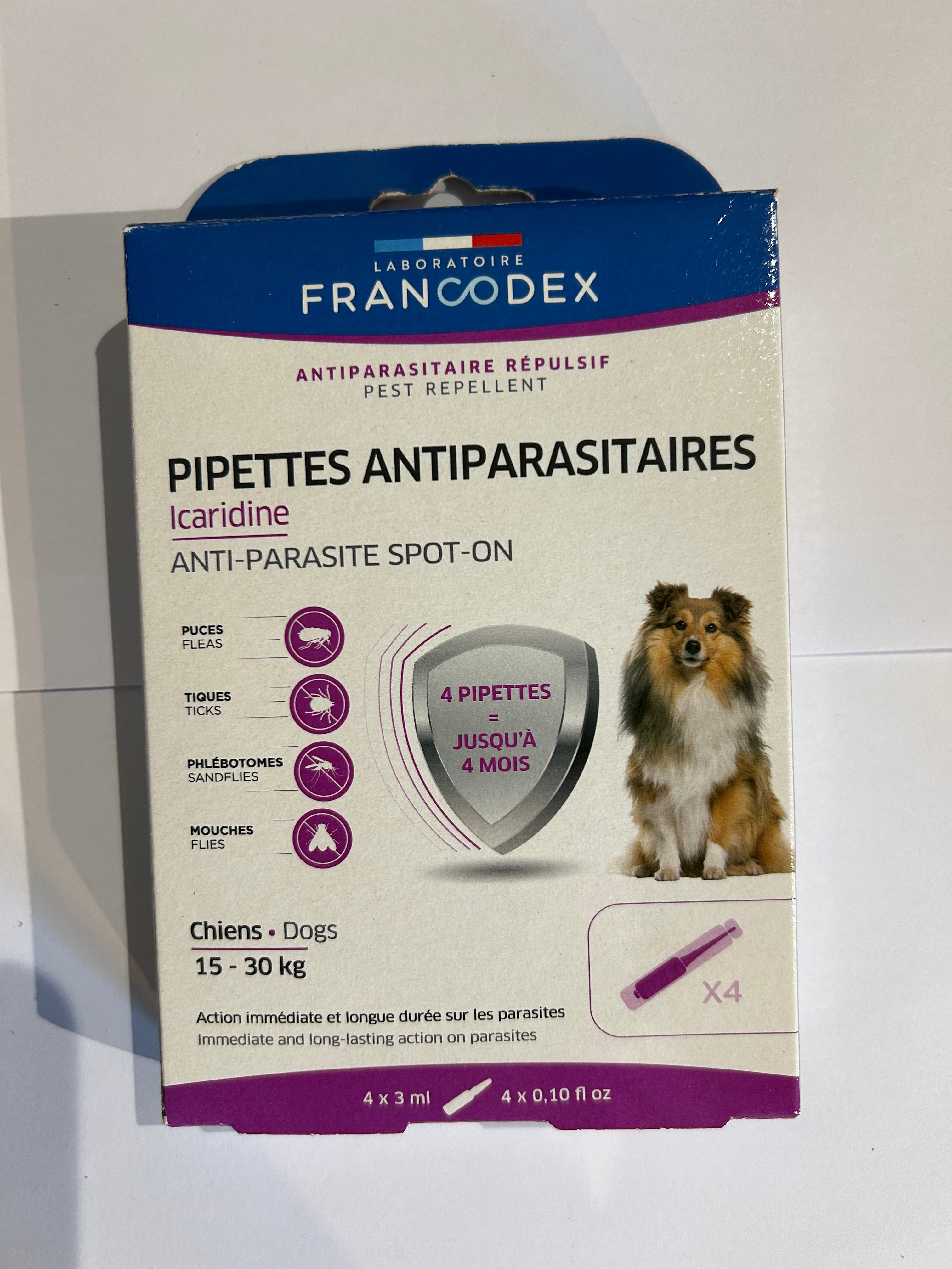 Pipettes Antiparasitaires Icaridine – Chiens 15 à 30 kg - Francodex