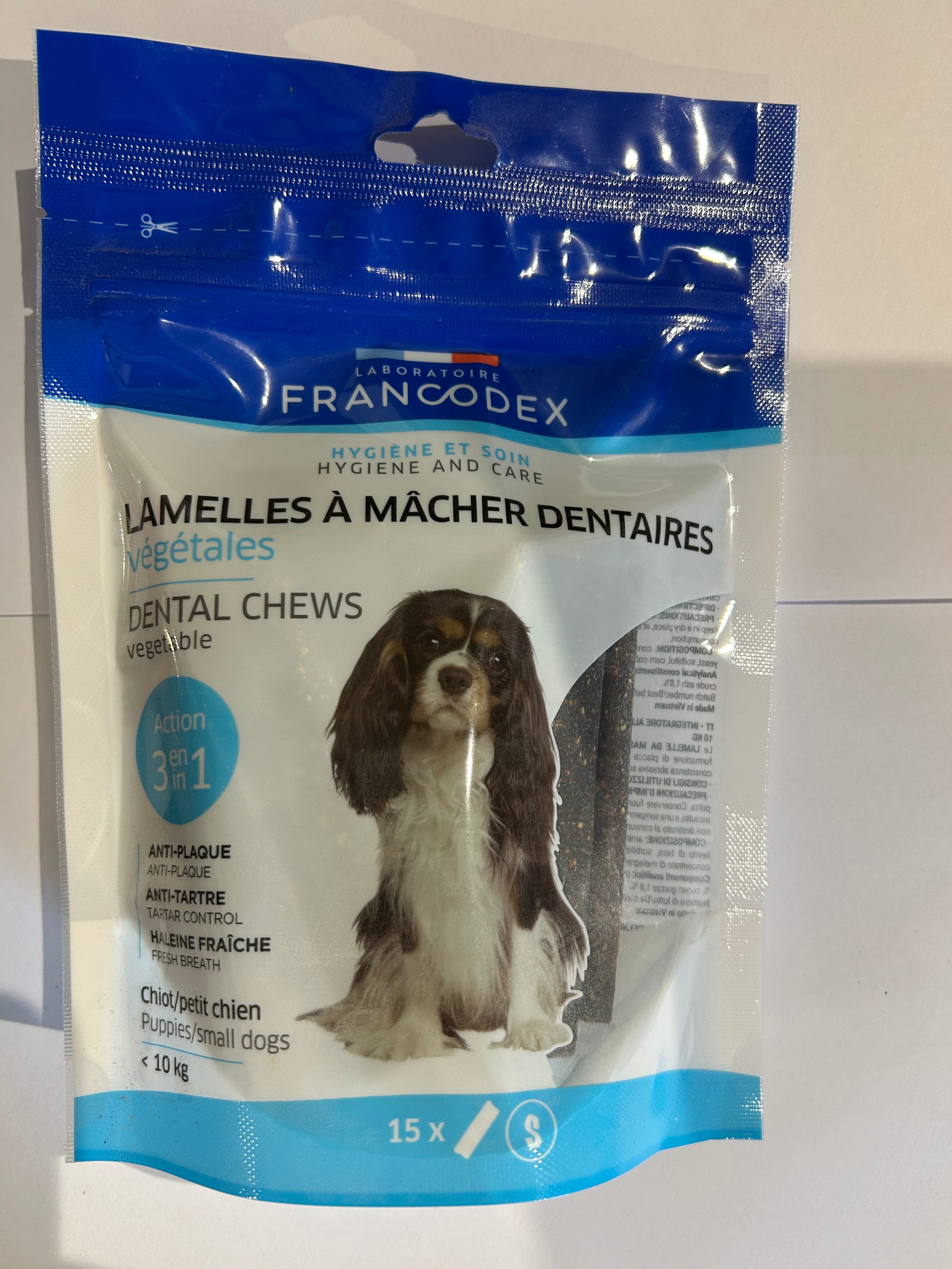 Lamelles à Mâcher Dentaires Végétales – Chiots & petits chiens (< 10 kg) - Francodex