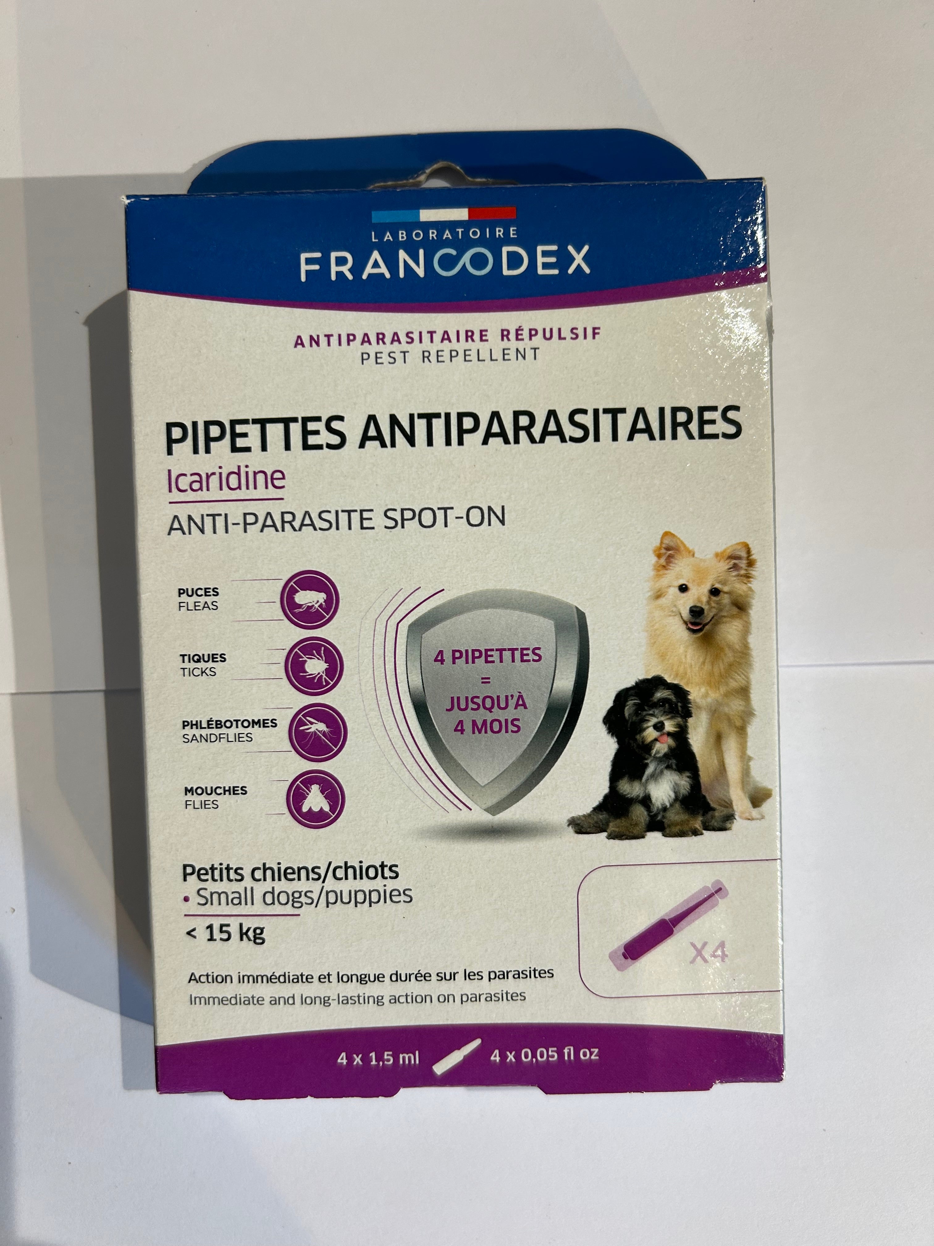 Pipettes Antiparasitaires Icaridine – Petits chiens & chiots (< 15 kg) - Francodex