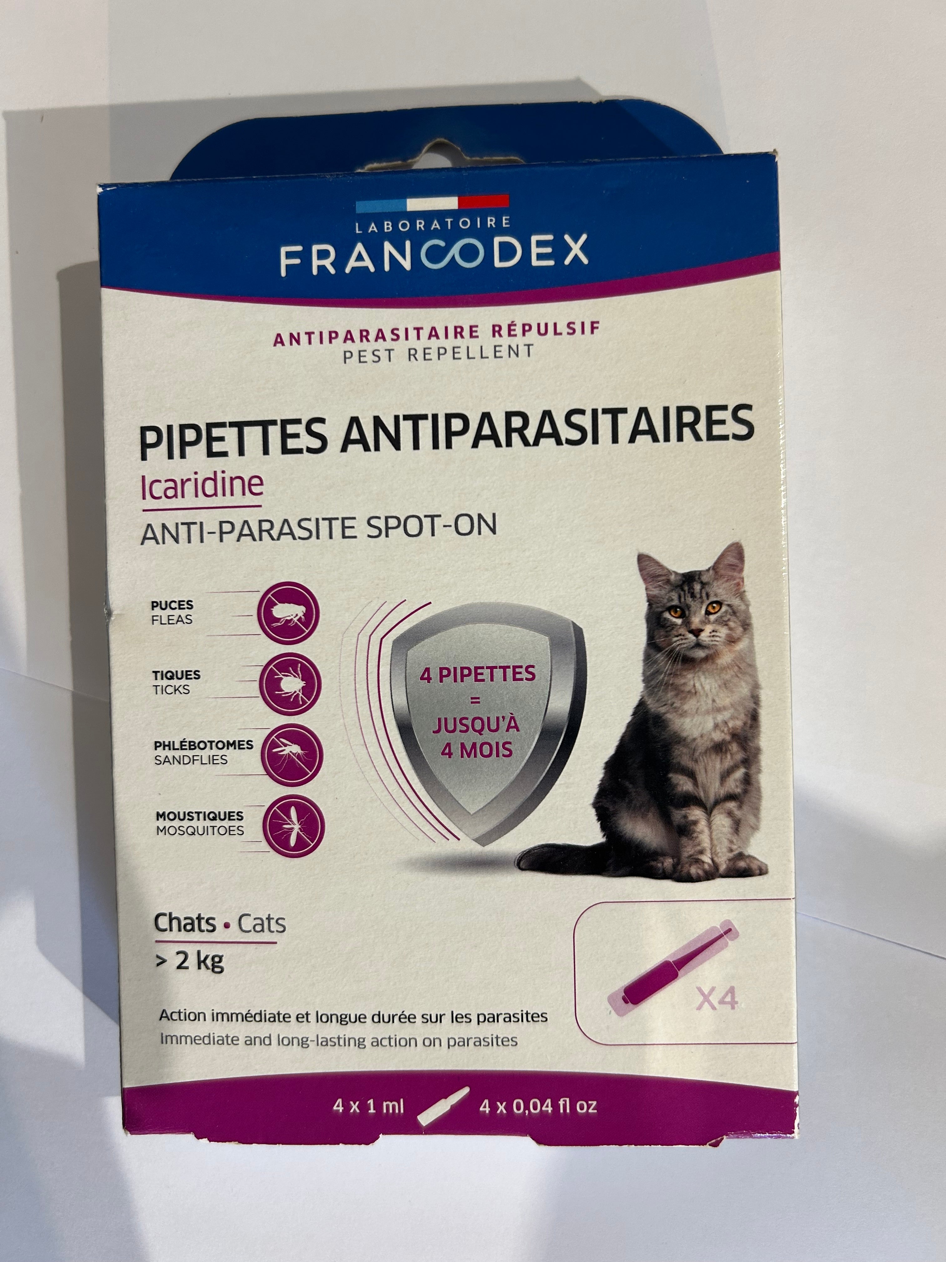 Pipettes Antiparasitaires Icaridine – Chats (> 2 kg) - Francodex